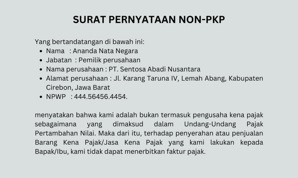 contoh surat pernyataan non-pkp